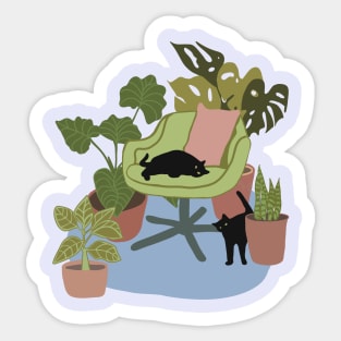 Black cats among the plants Sticker